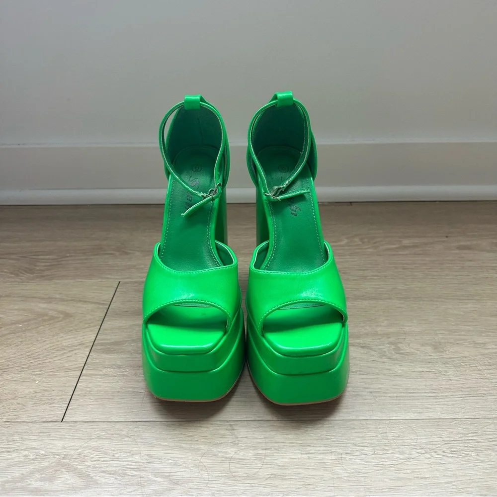 SHEIN Green Platform Peep-Toe High Block Heel Sandal